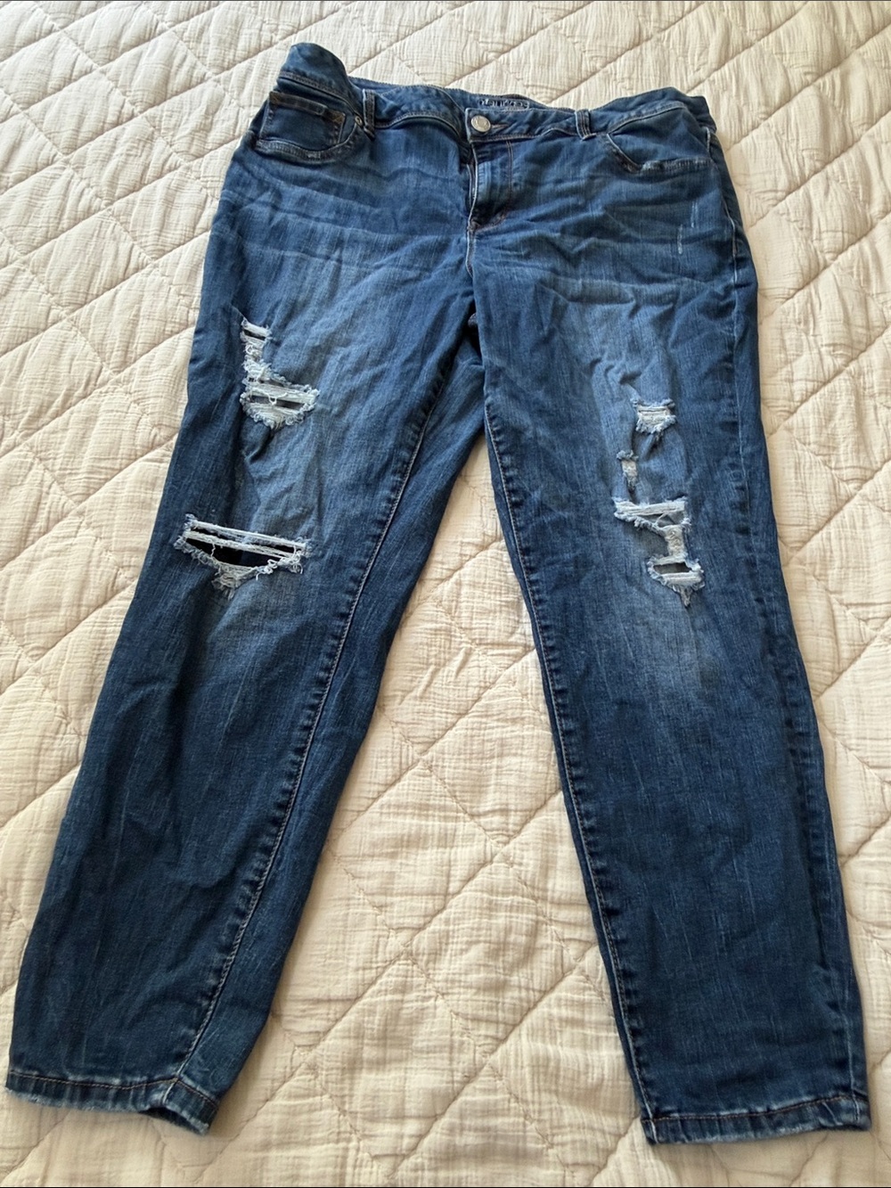 Maurices Dark Blue Distressed Boyfriend Jeans